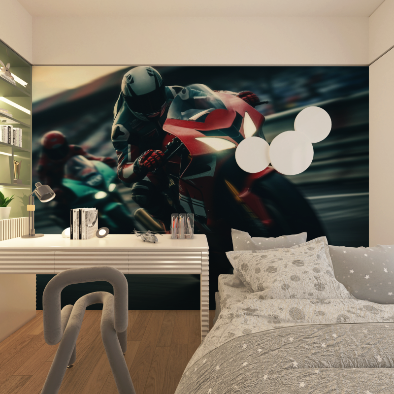 Papier peint 3d chambre ado mot...course chambre adolescents