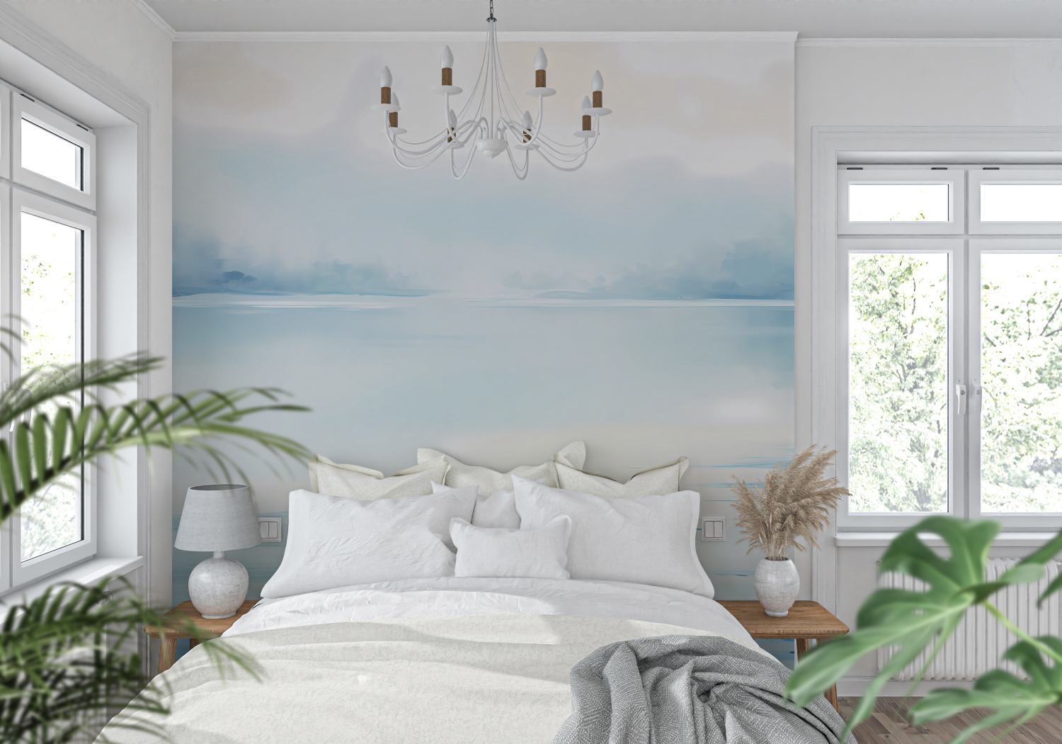 Papier peint aquarelle reflets aquatiques tendance mur