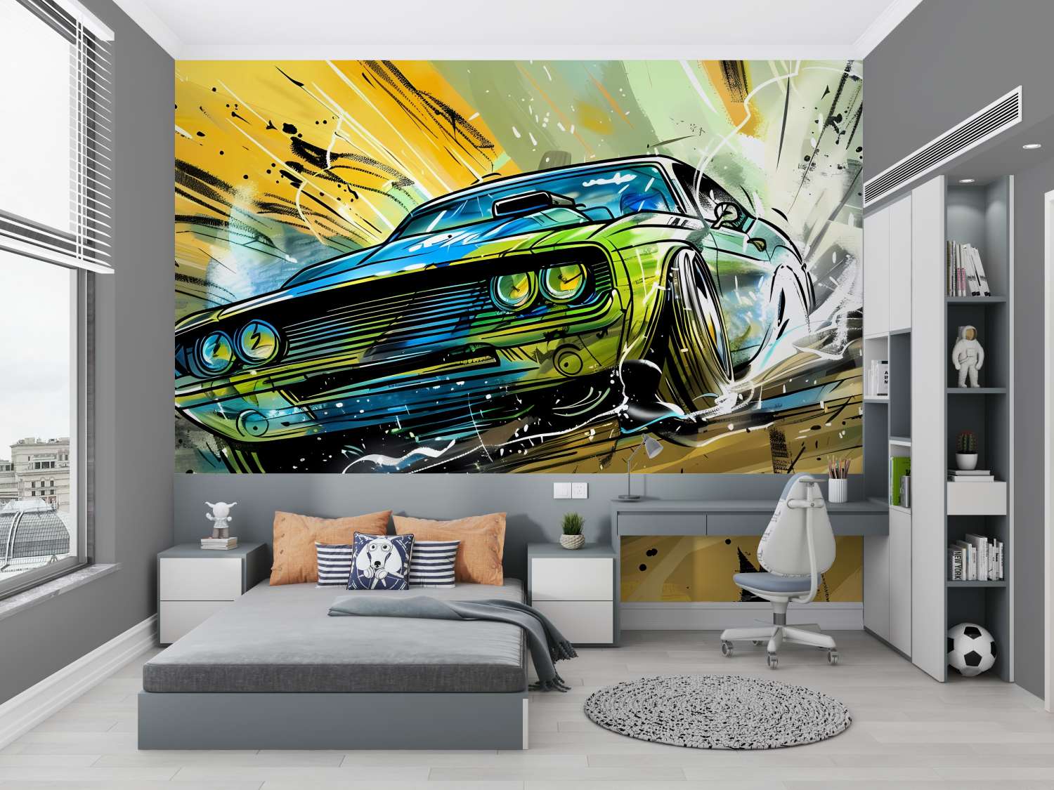 Papier peint voiture de sport graffiti chambre petit