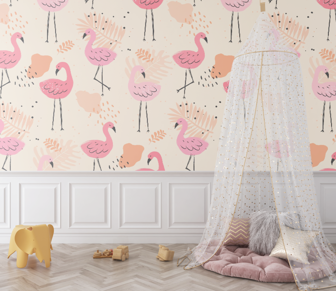 Papier peint bébé motif Flamant rose - bebe tipi