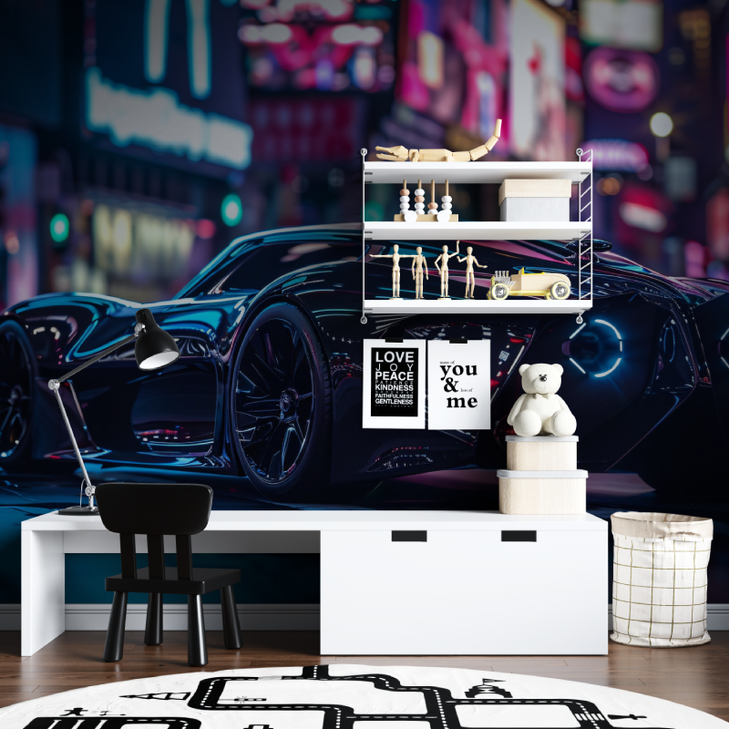 Papier peint voiture de luxe cy...nk tapisserie chambre ados