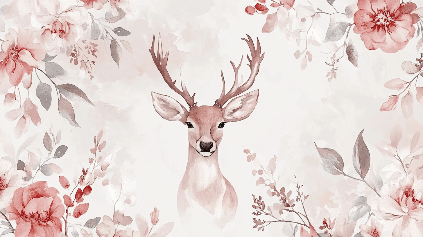 Papier Peint Rose Doux Fleuri Et Cerf