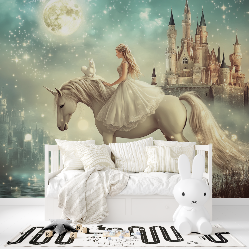 Papier peint princesse chateau licorne tapisserie fille