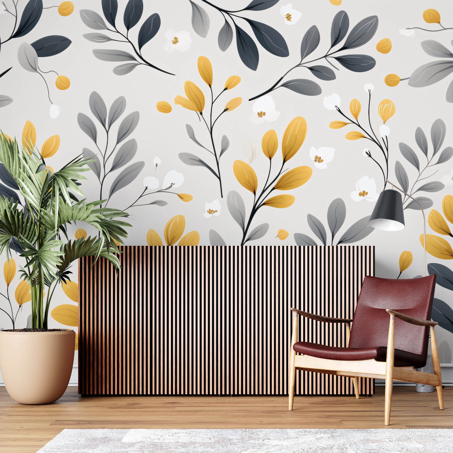 Papier Peint Gris Et Jaune Moutarde - pano mural