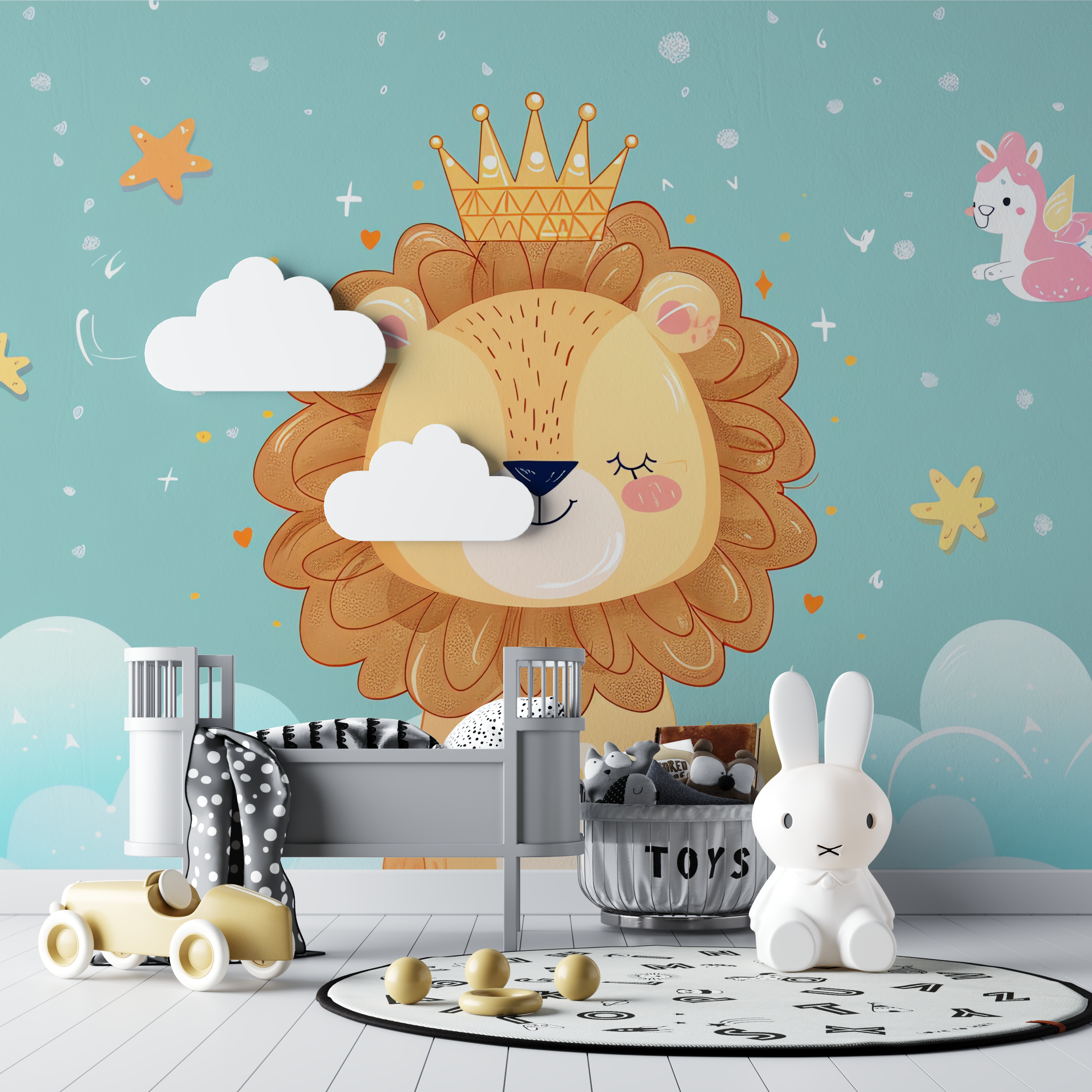 Papier peint lion bebe turquoise bebe tipi
