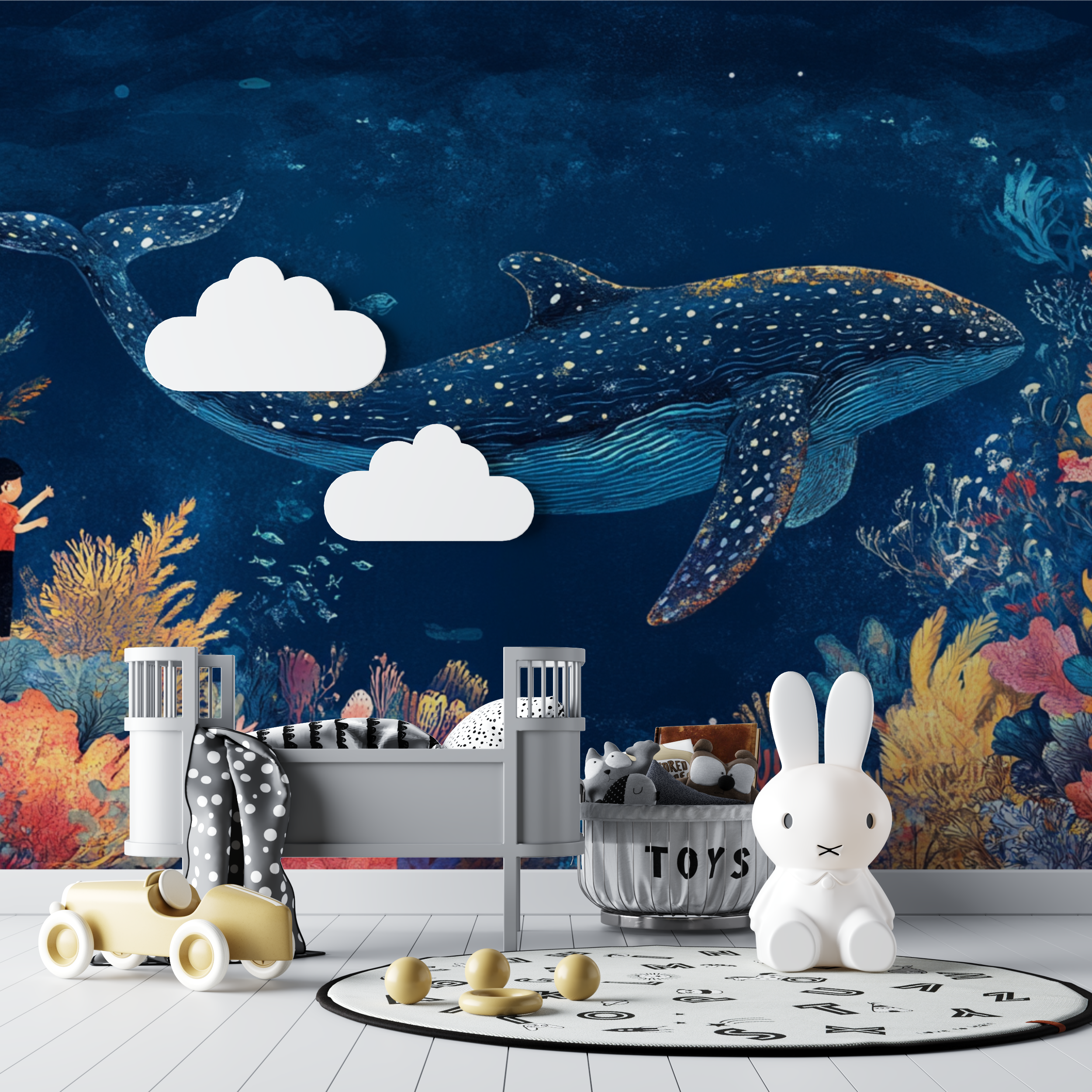 Papier peint baleine et tresor bebe tipi