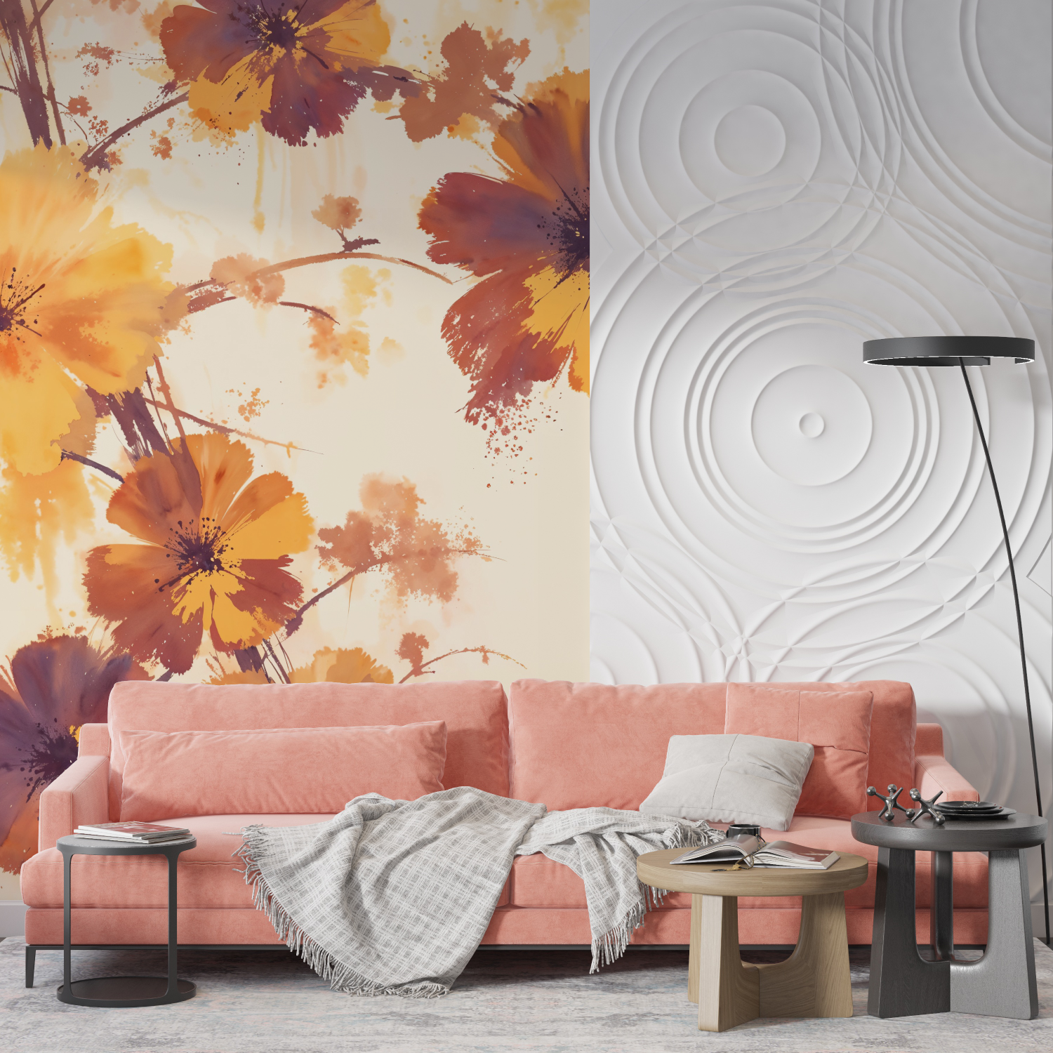 Papier peint aquarelle motifs floraux mur