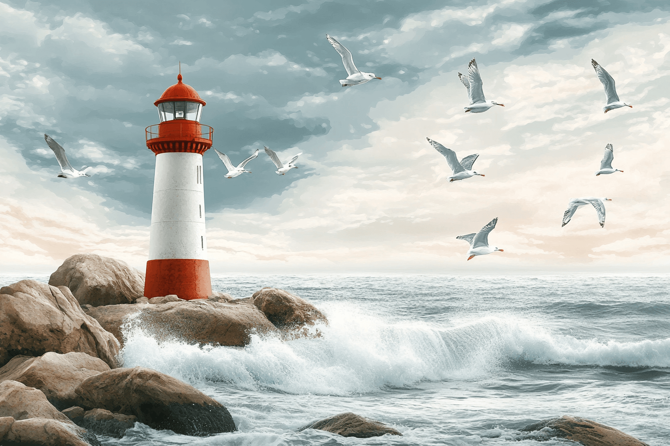 Papier Peint Phare & Mouettes