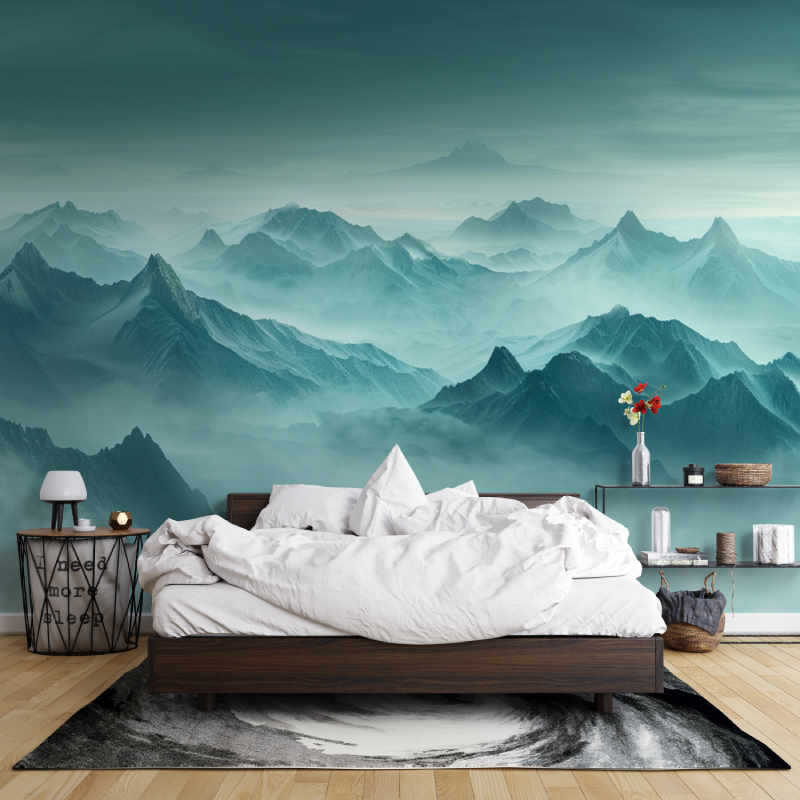 Papier peint sur mesure montagn...turquoise leroy merlin mur