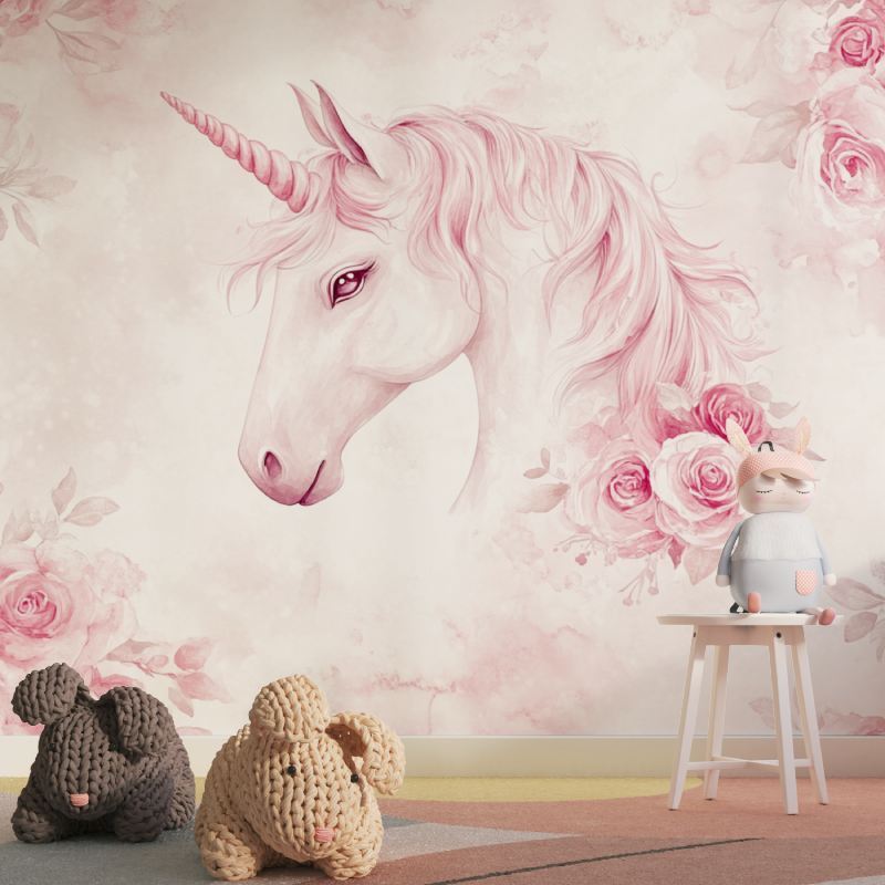 Papier peint licorne rose rose tapisserie pour fille