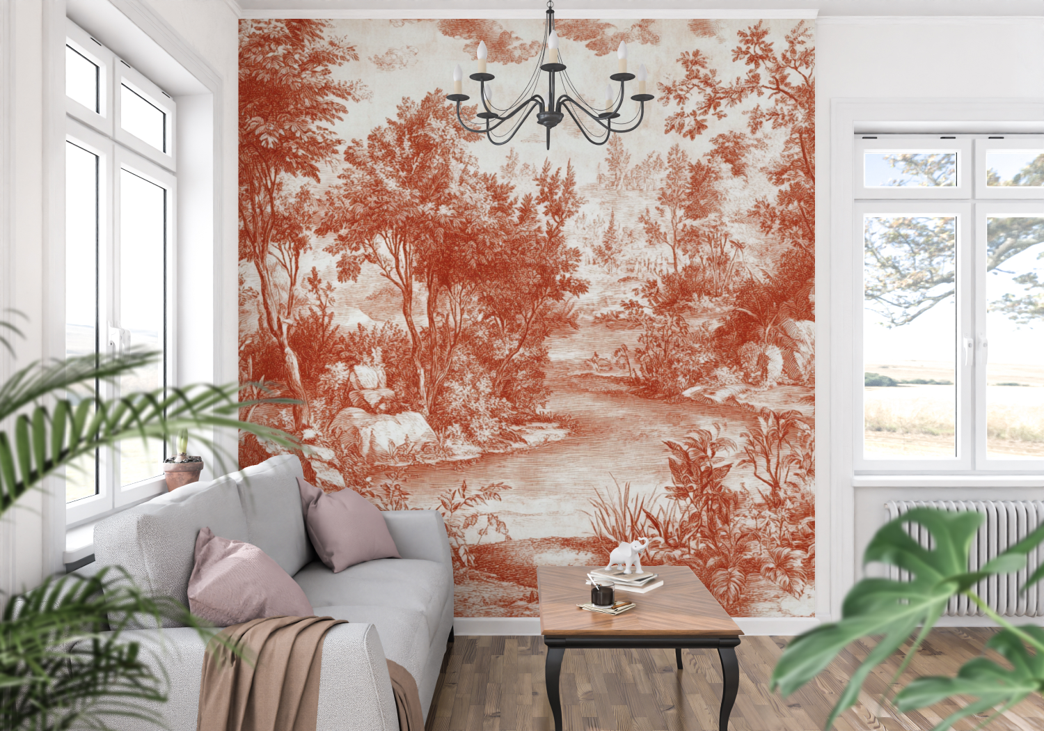 Papier peint terracotta chambre...le de jouy panoramique mur