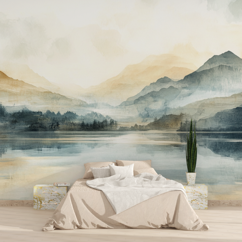 Papier peint aquarelle paysage lacustre tapisserie 2025