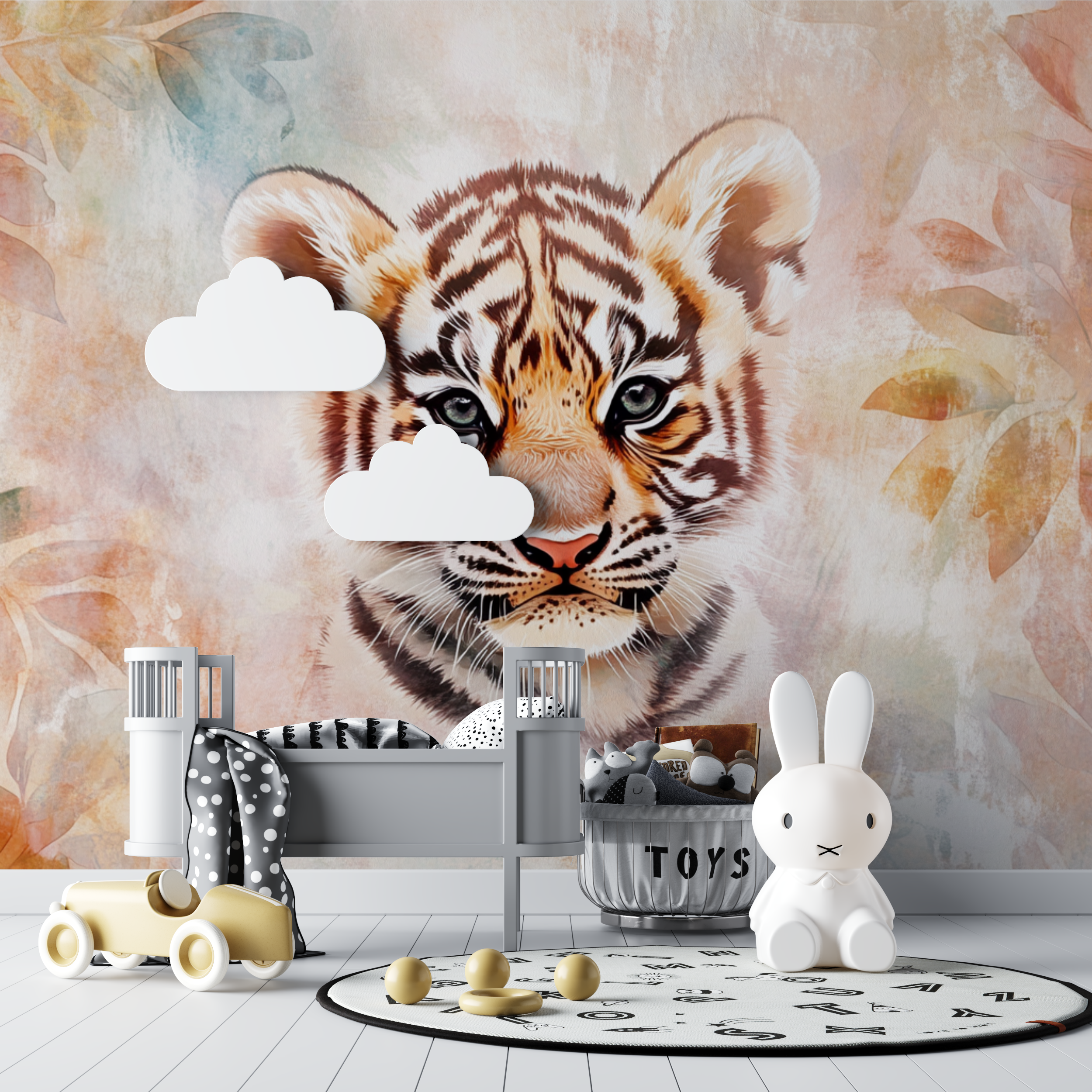Papier peint tigre chambre bebe unisexe bebe tipi