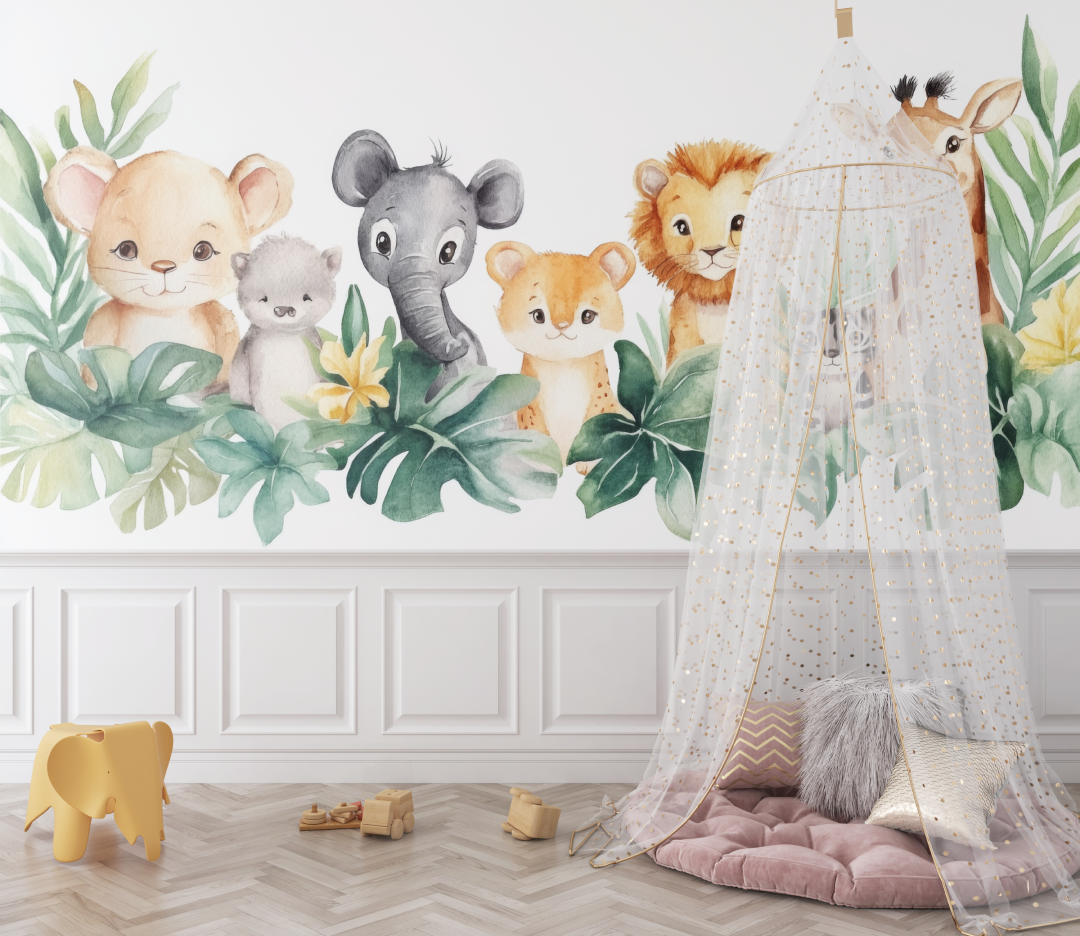 Papier peint lion pastel et amis bebe