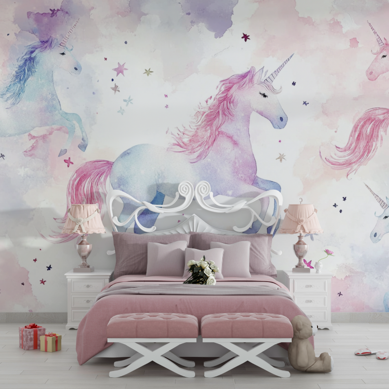 Papier peint motifs licornes chambre bebes chambre filles
