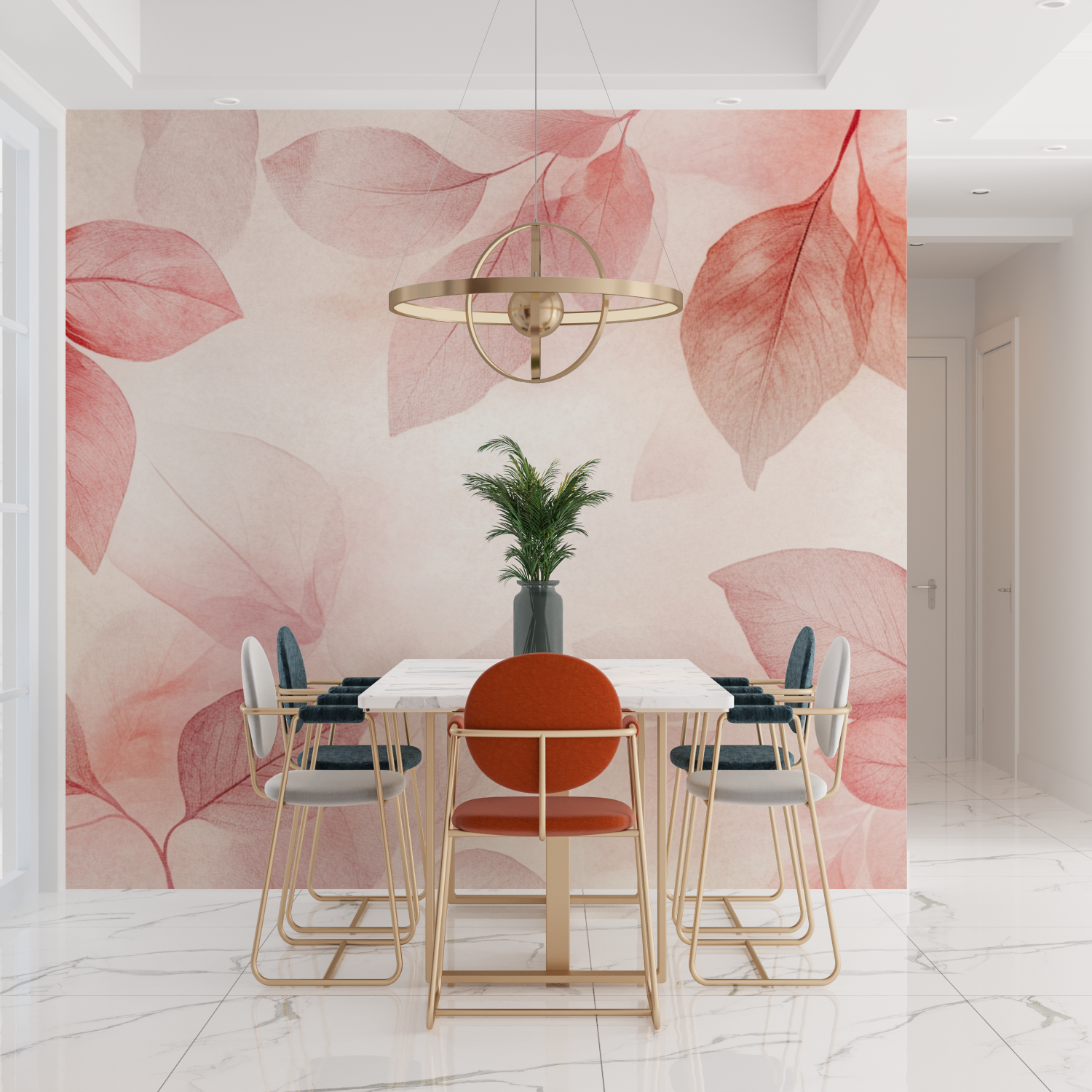 Papier peint aquarelle feuilles...tes en tons doux tendances