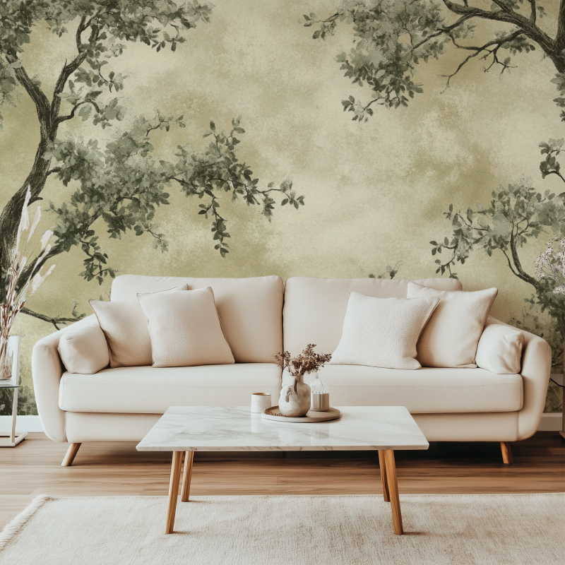 Papier peint arbre vintage canape simple