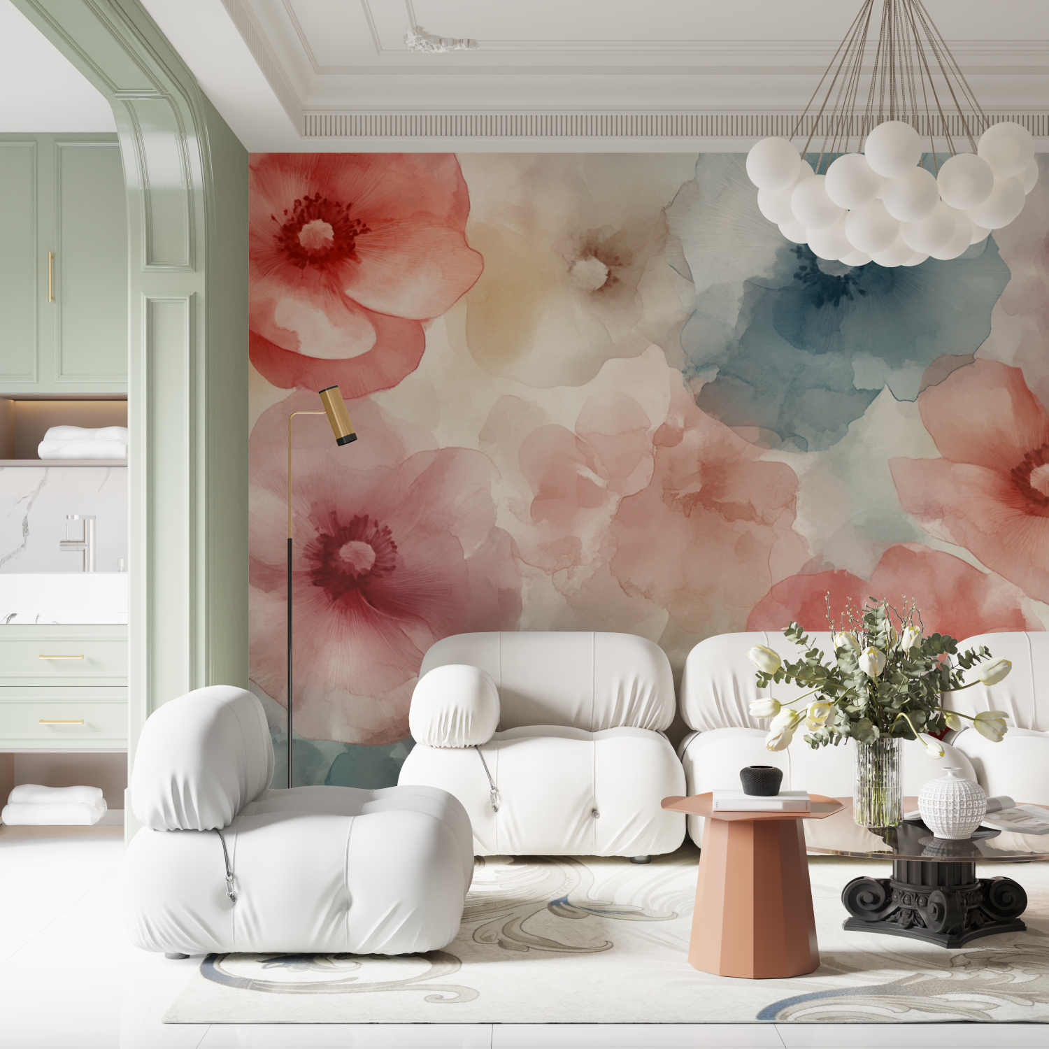 Papier peint aquarelle fleurs a...nes delicates contemporain