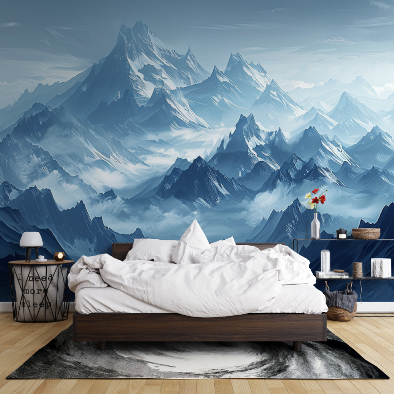 Papier peint panoramique montagne bleu leroy merlin mur