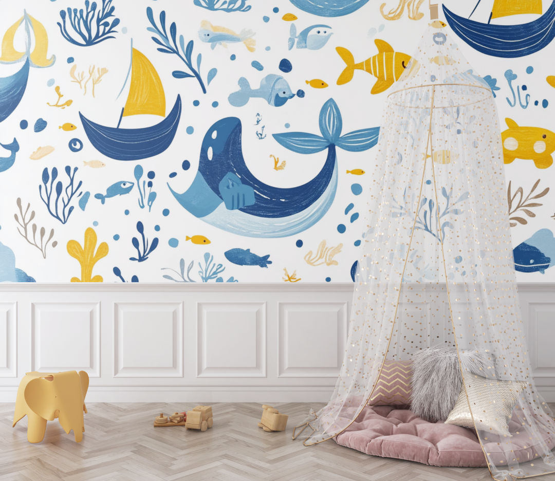 Papier peint marin style nautique bebe