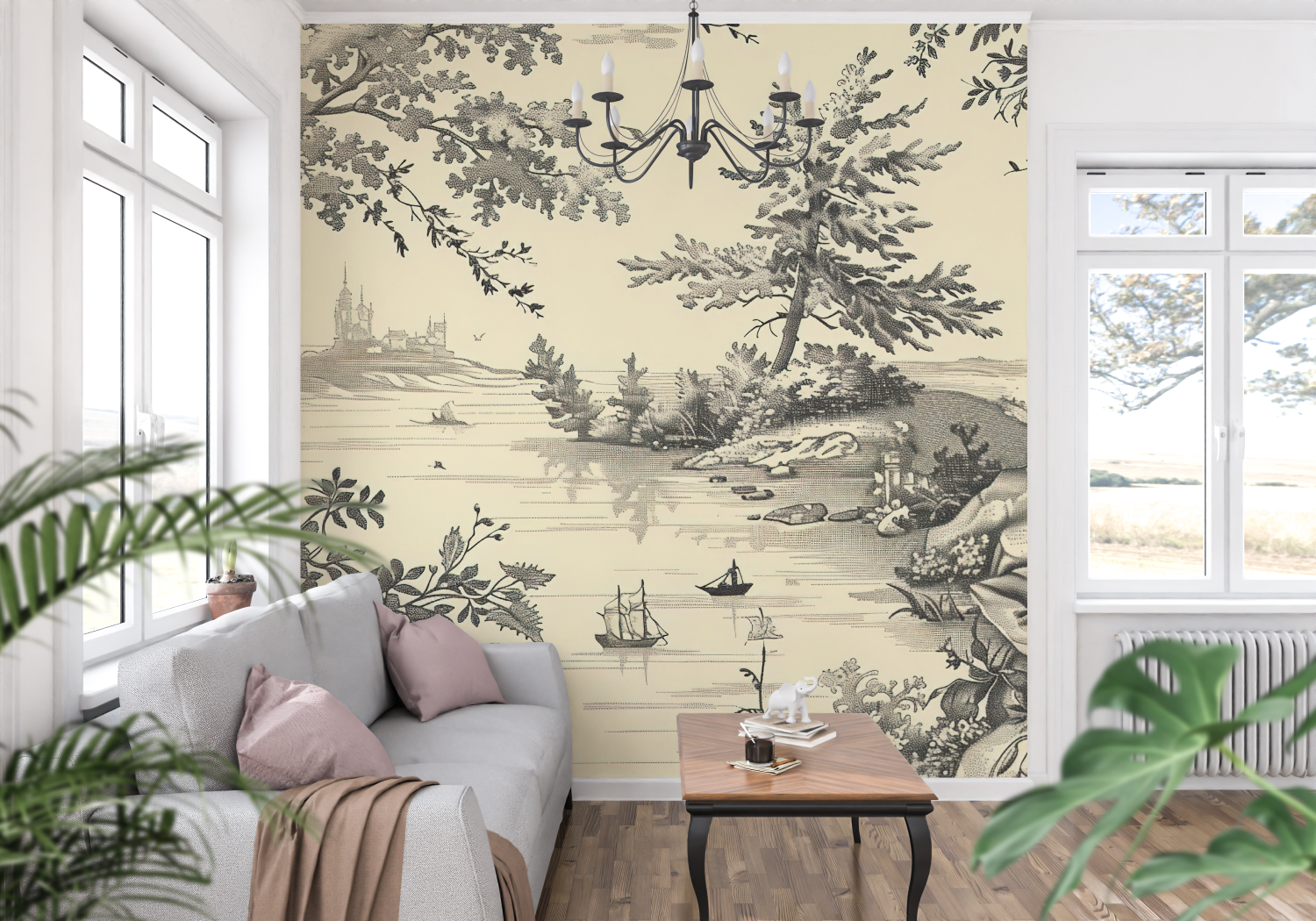 Papier Peint Toile De Jouy Tapisserie Noir - tapisserie