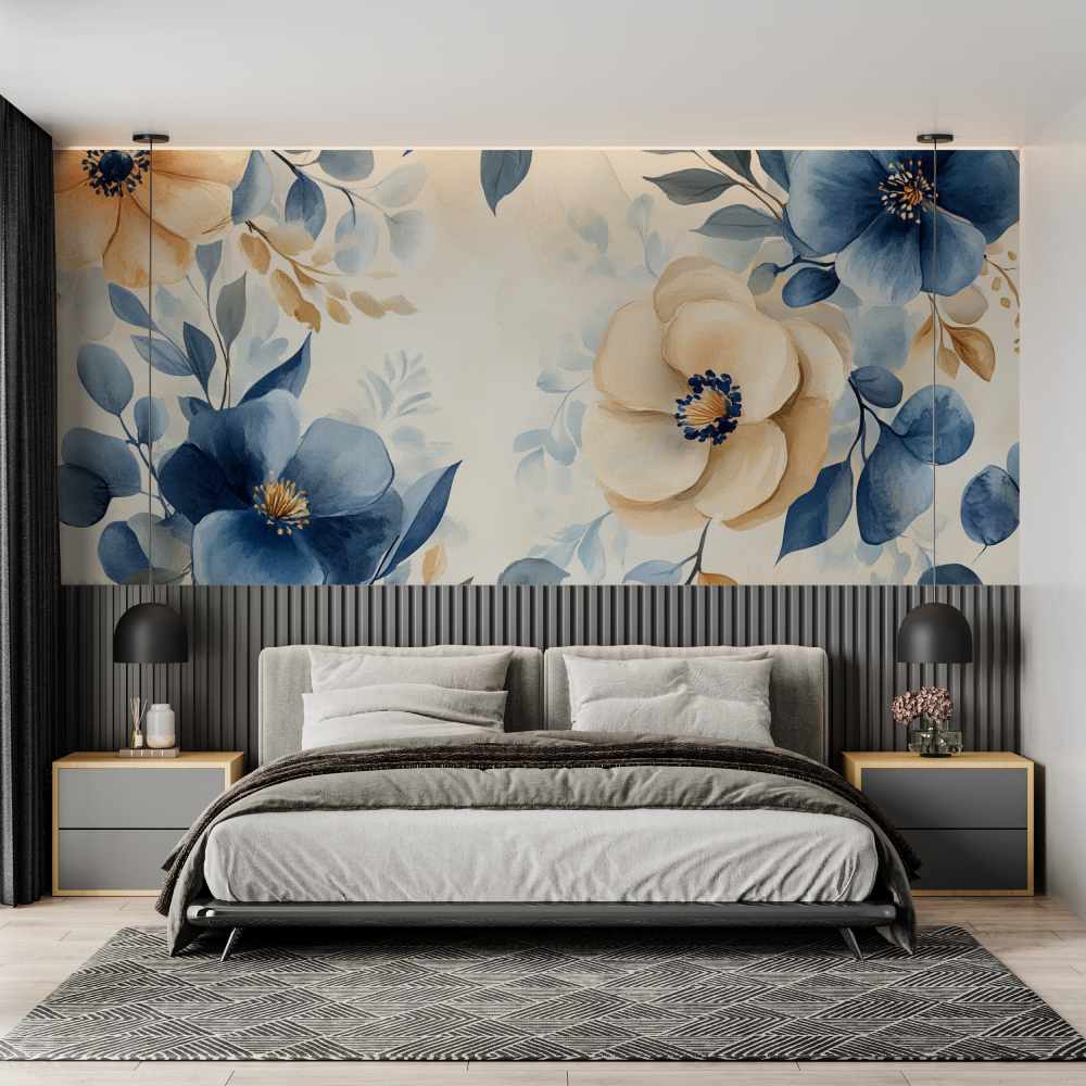 Papier peint aquarelle fleurs s... abstraites chambre adulte