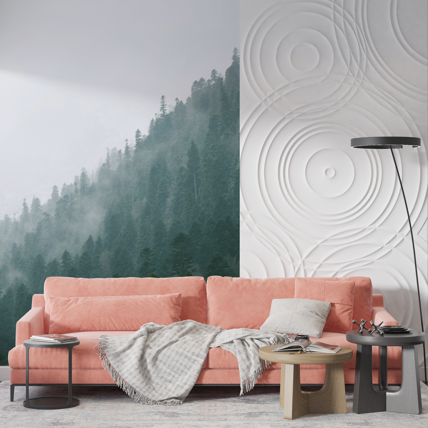 Papier peint aquarelle foret de pins mur