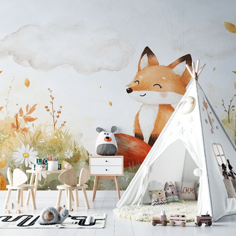Papier peint renard mignon chambre bebe