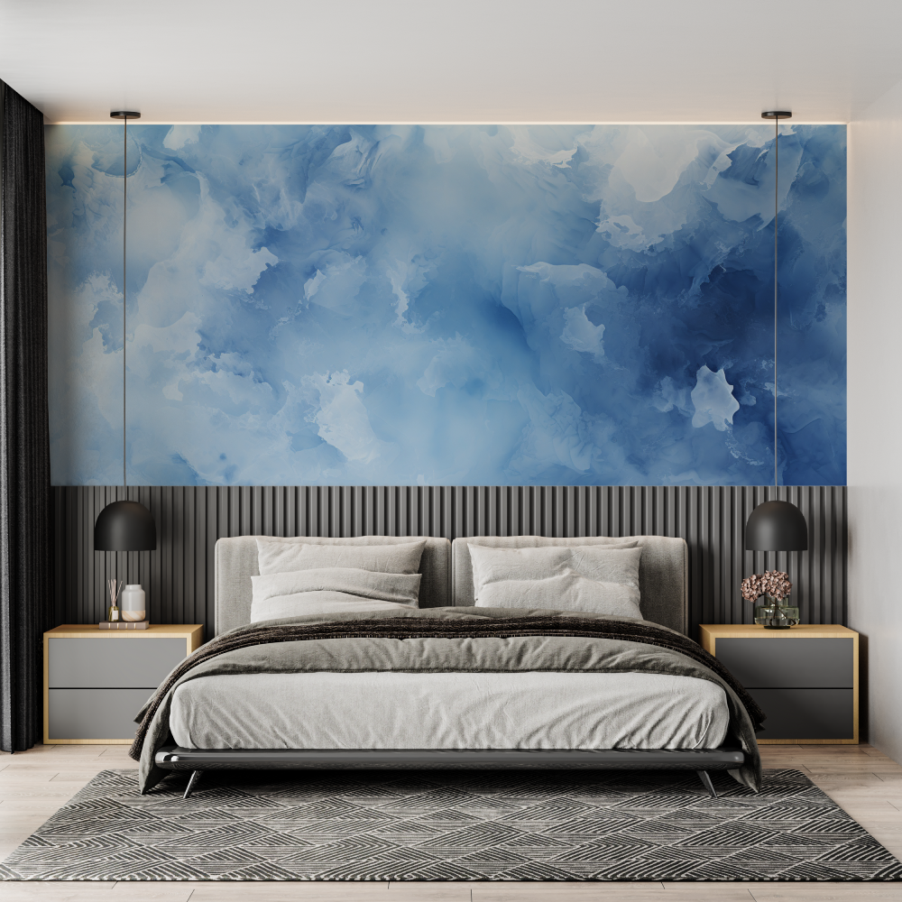 Papier peint aquarelle nuances bleues chambre adulte