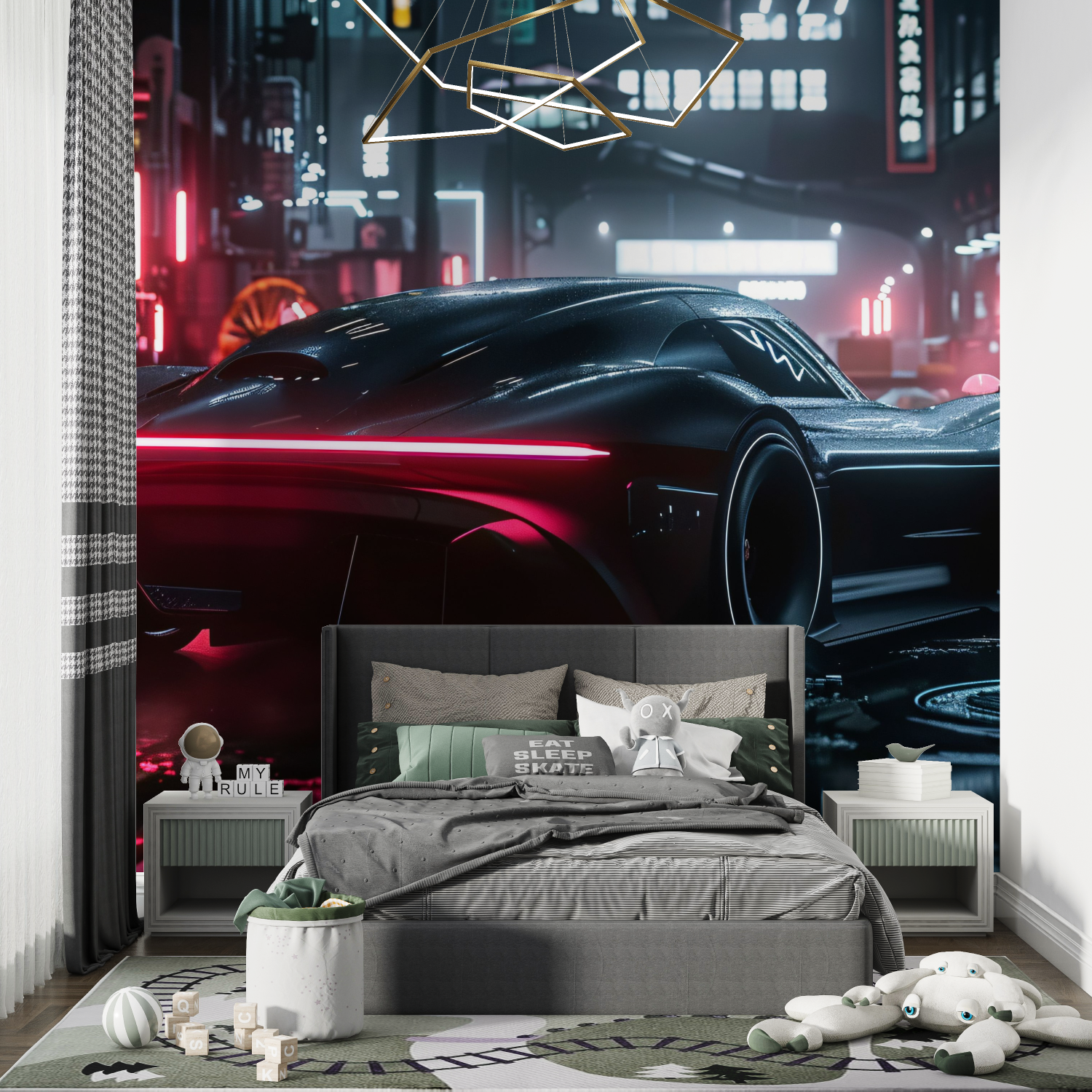 Papier peint voiture de luxe de nuit chambre de garcon
