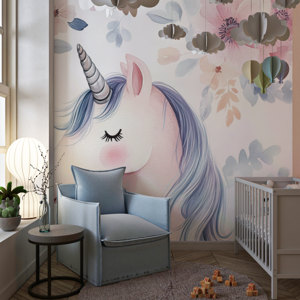 Papier peint tapisserie licorne...ise fleur chambre de fille