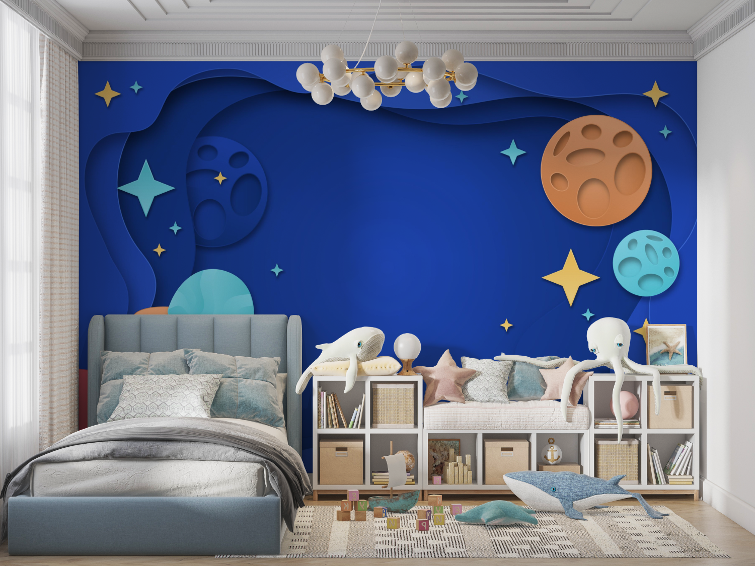 Papier peint theme espace chambre garcon panoramique garcon