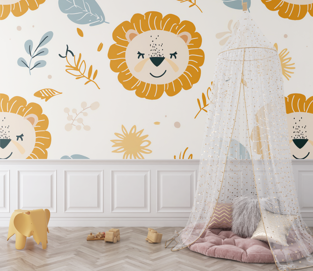 Papier peint lion tetes bebe