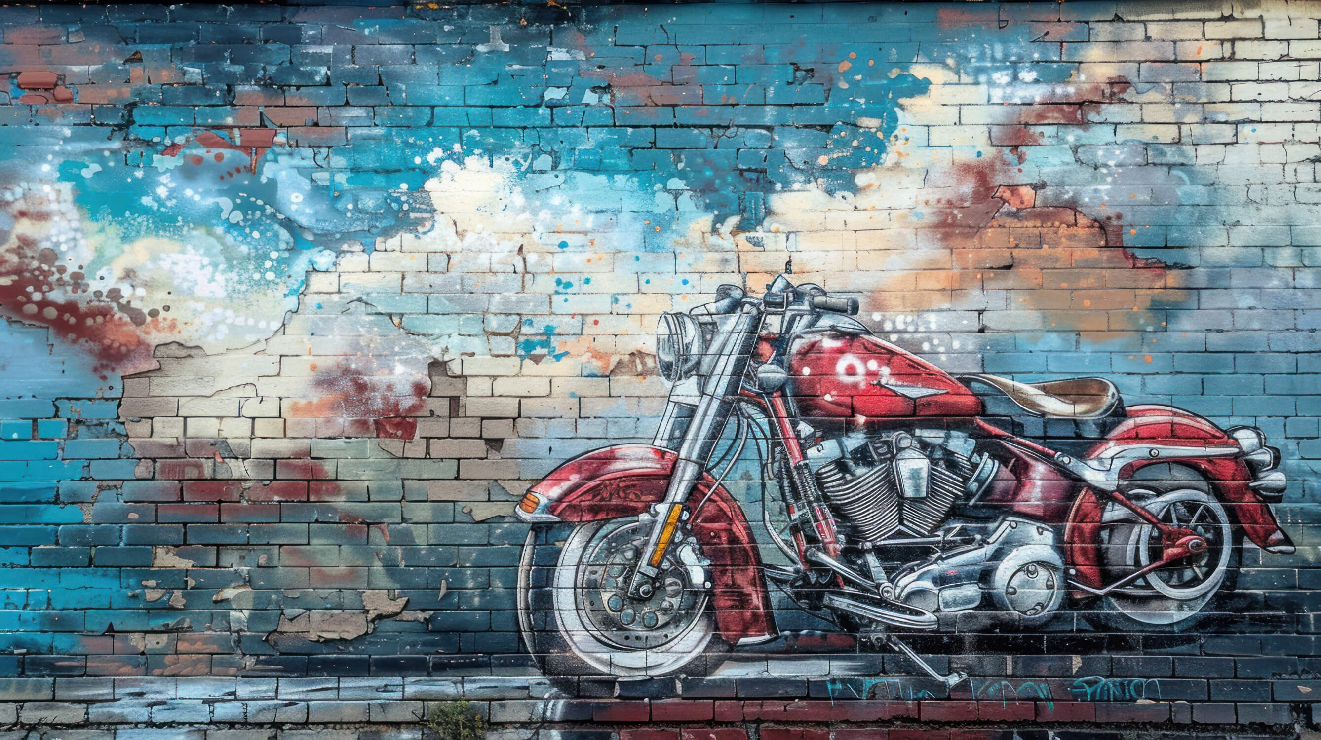 Papier Peint Graffiti Moto Briques