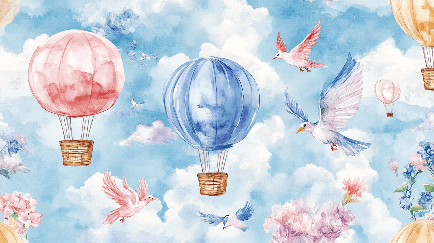 Papier Peint Montgolfière Et Animaux Volants