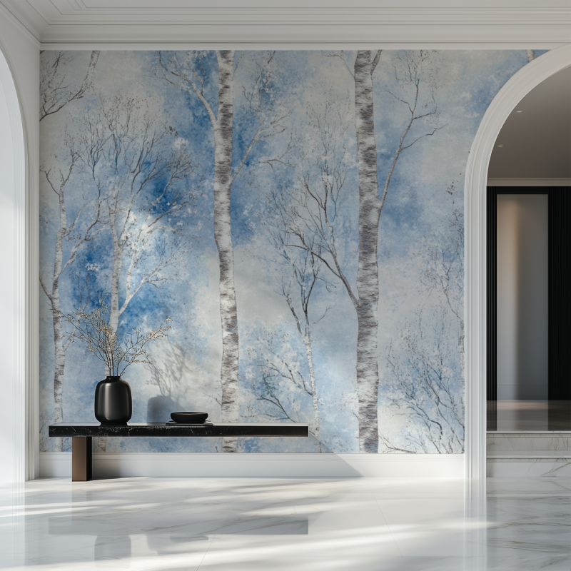 Papier peint arbre neige salon beau