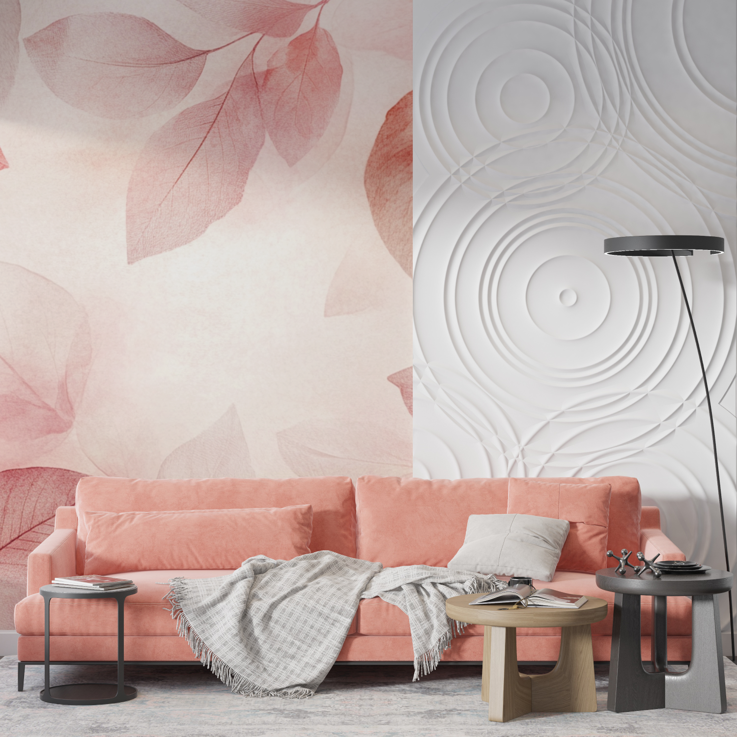 Papier peint aquarelle feuilles abstraites en tons doux mur