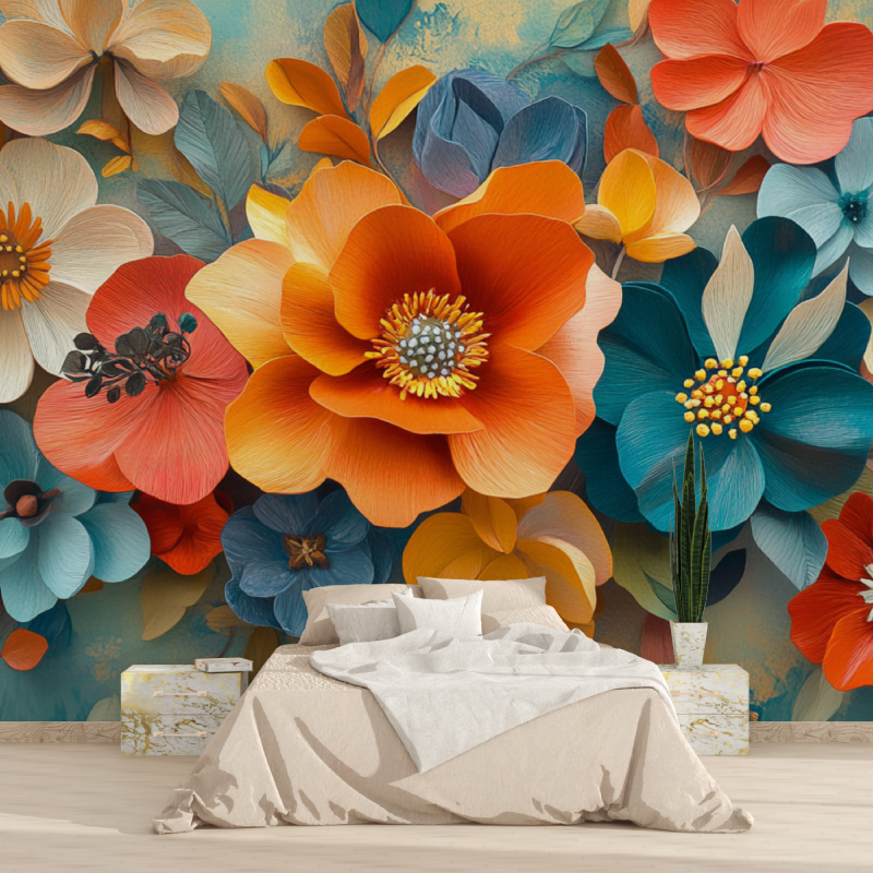 Papier peint aquarelle fleurs e...f colorees tapisserie 2025