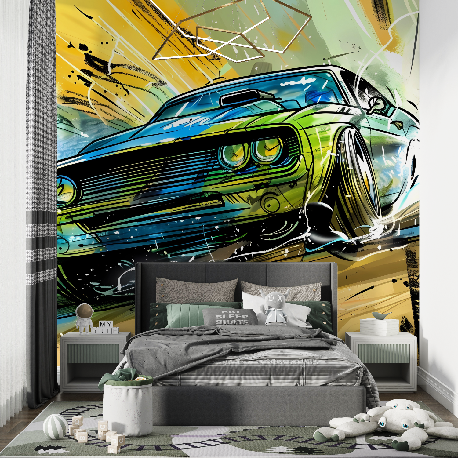 Papier peint voiture de sport graffiti chambre de garcon