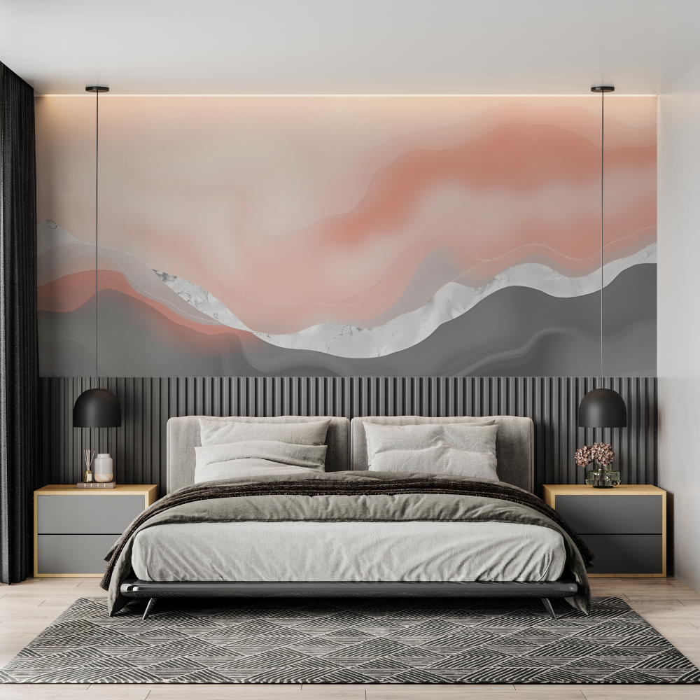 Papier peint aquarelle rose gris chambre adulte