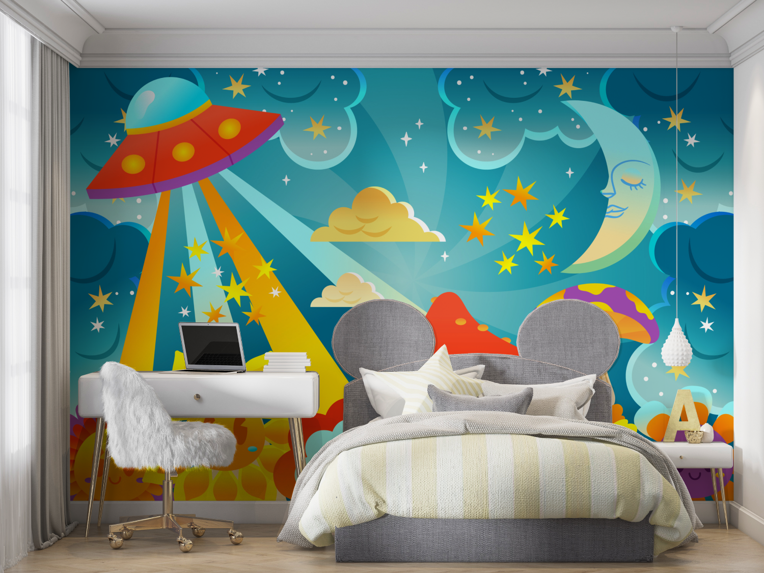 Papier peint espace multicolore mur chambre panoramique