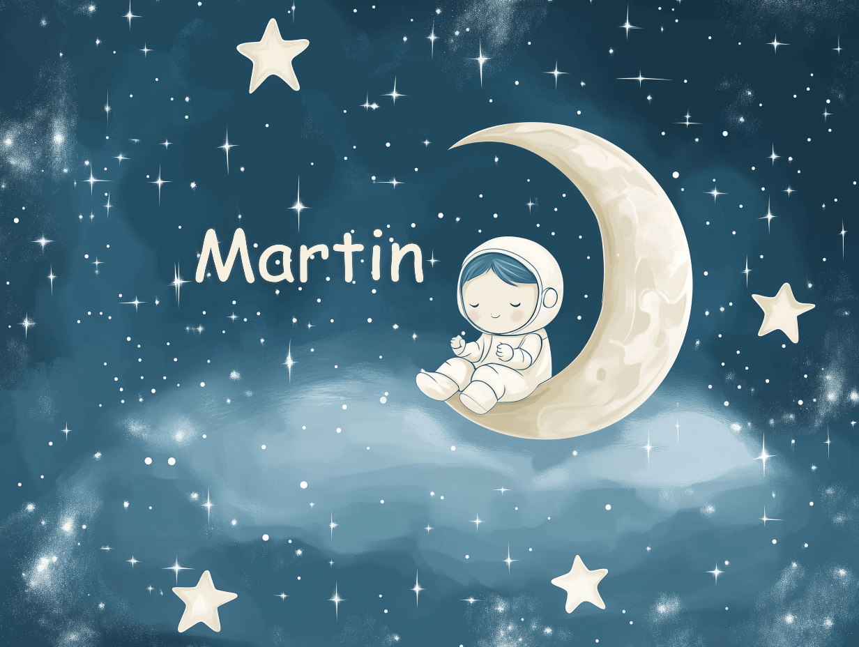 Papier Peint Prénom Étoiles Bleu Nuit