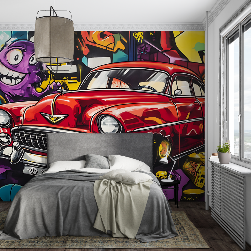 Papier peint graffiti voiture americaine piece ados