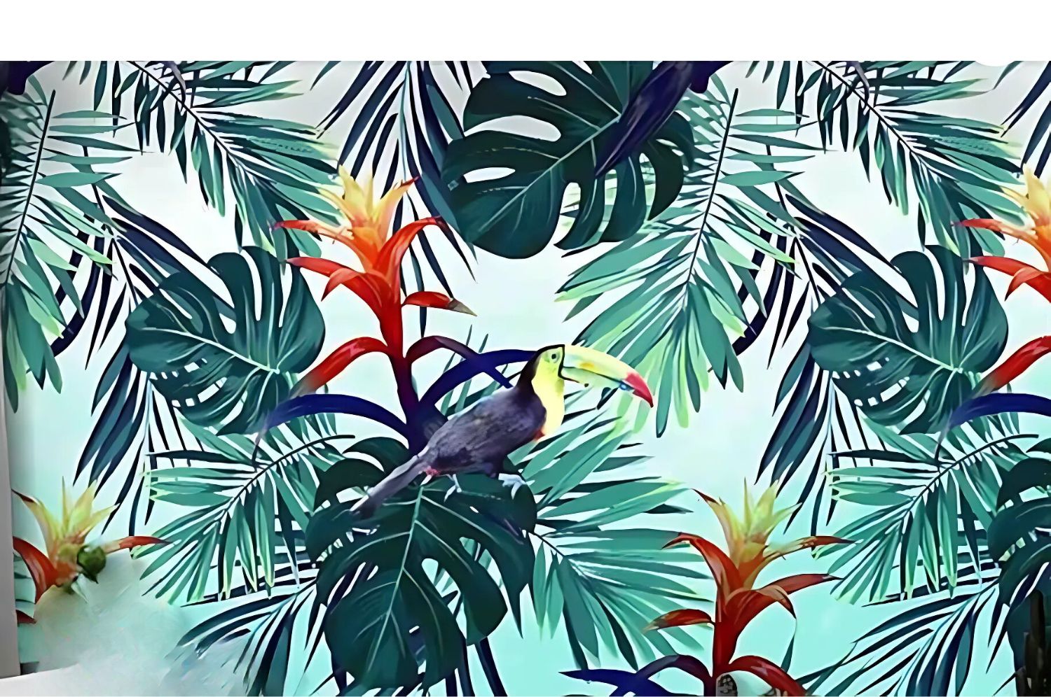 Foglio di sfondo panoramico tropicale fiore toucan