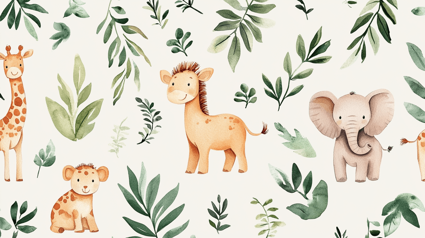 Papier Peint Safari Girafe Et Éléphan