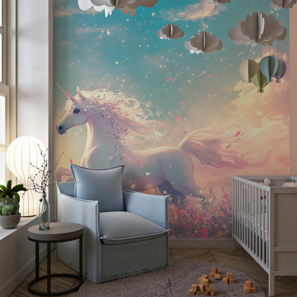 Papier peint licorne danseuse en fleur chambre de fille