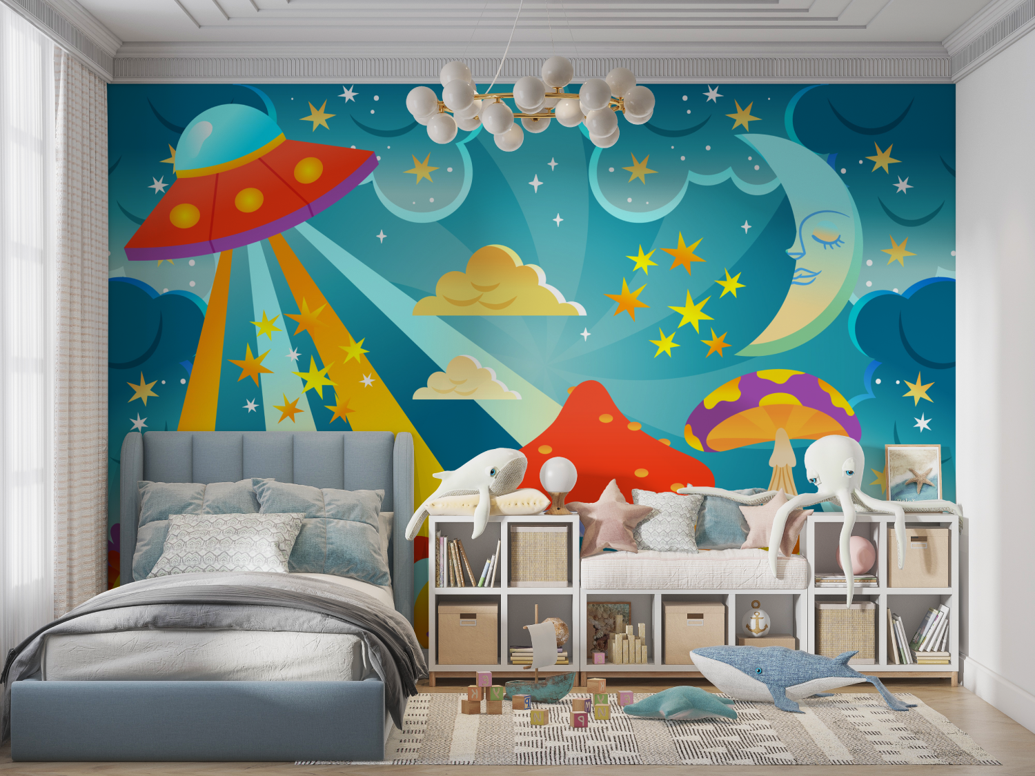 Papier peint espace multicolore panoramique garcon