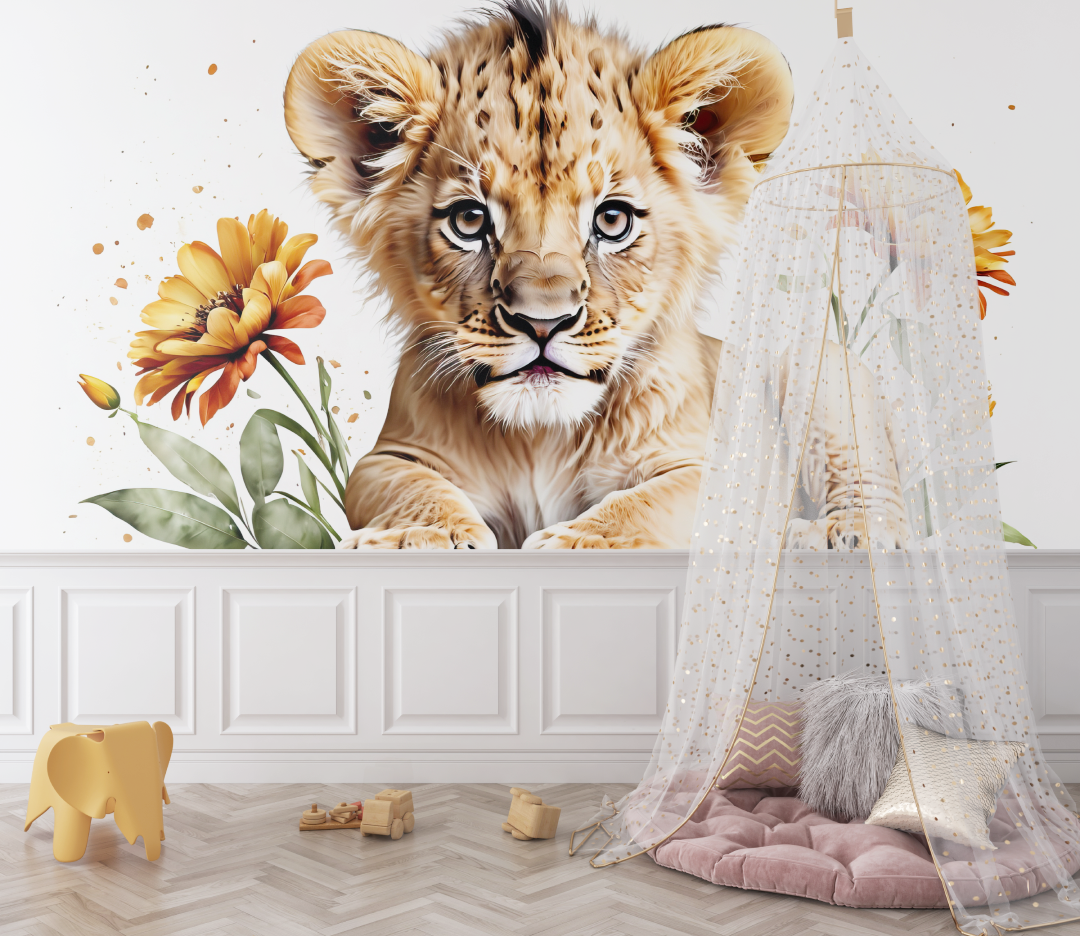 Papier peint lion pastel bebe