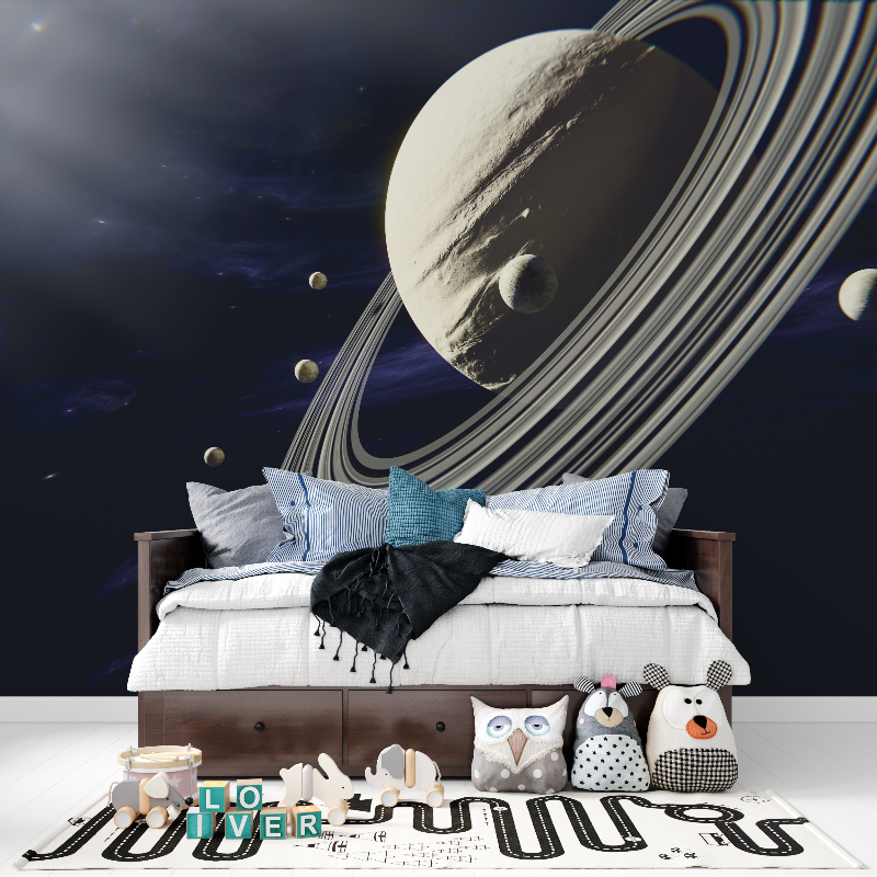 Papier peint espace lune et saturne tapisserie pour ado