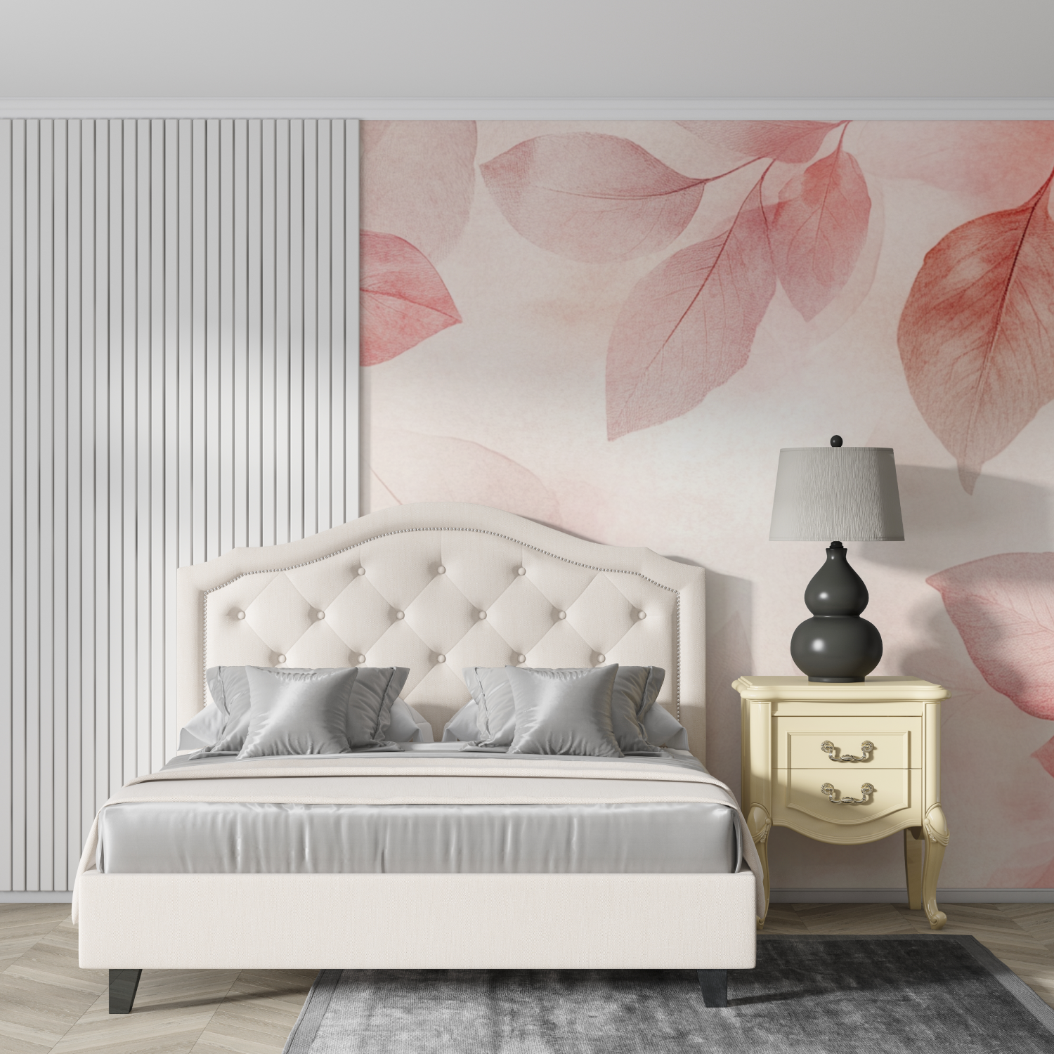 Papier peint aquarelle feuilles...raites en tons doux design
